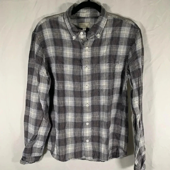 Club Monaco Shirt Men's Small Grey Plaid Button Down Long Sleeve Slim Fit - Picture 1 of 6
